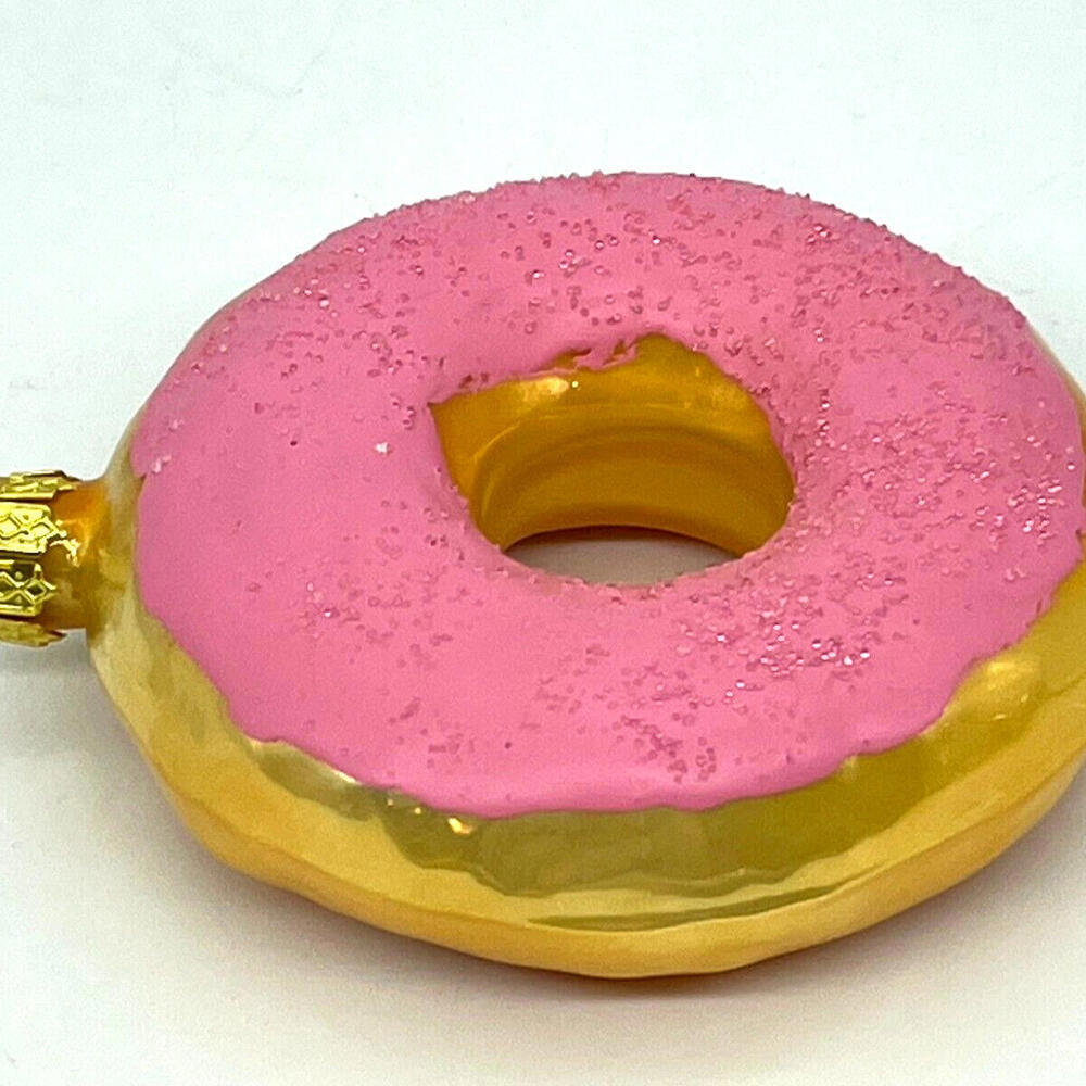 Pink Frosting Sugar Sprinkles Donut Hand Blown‎ Glass 4" Christmas Ornament - Picture 6 of 8